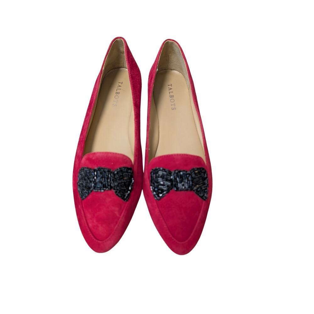 TALBOTS Francesca Women's Dress Shoes size 9, Red Suede & Black Beaded bows
